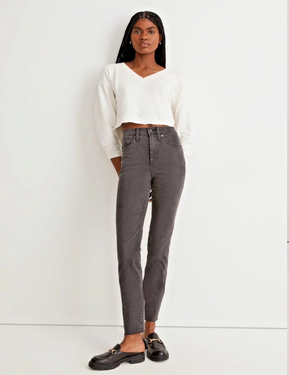 Madewell Petite Stovepipe Straight Jeans Sz 27 P Raw Hem Black Wash Women